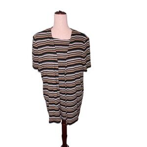 Megan Lee Striped Knit Top Two-fer Short Sleeve Layer‎ Earth Tones Sz 18 USA